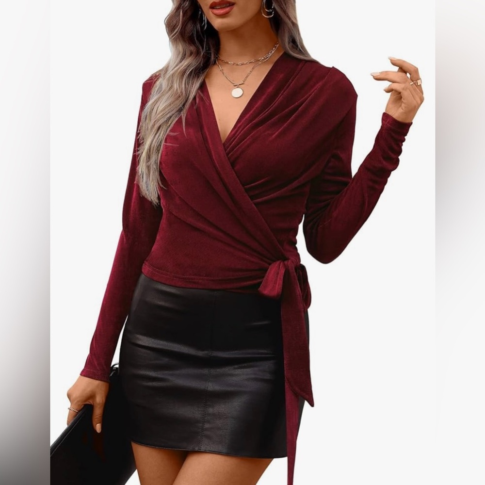 Burgundy Wrap Top Size L